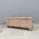 Indian Antique Tribal Hand Carved Wooden Blanket Box 115x40x45Cm